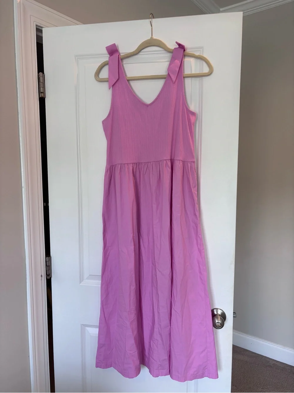 J. Crew Pink Maxi Dress with Shoulder Bow Straps